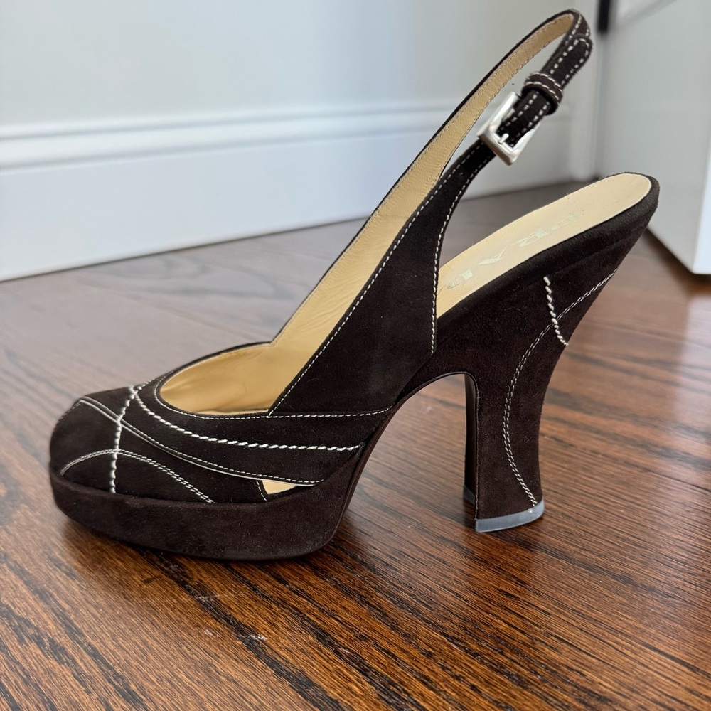 Prada Brown Heels with Chunky Architectural Design